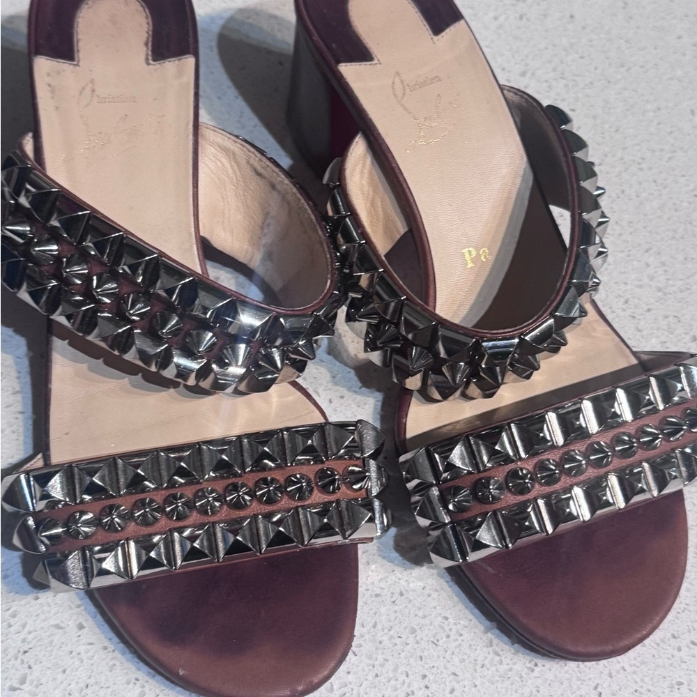 Christian Louboutin Black and Brown Studded Sandals